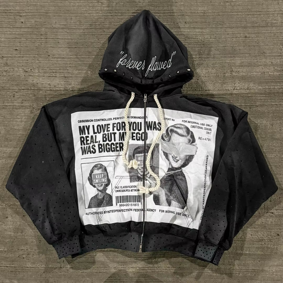 New High Street Dark Embroidered Hoodie Pullover