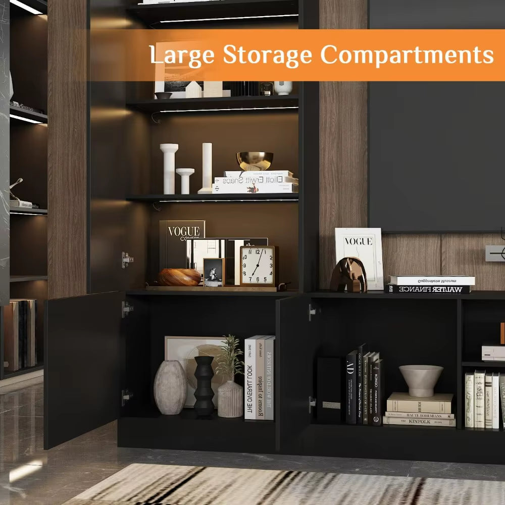  Modern 4-Piece TV Stand Media Console Table with Bookshelves, Lights