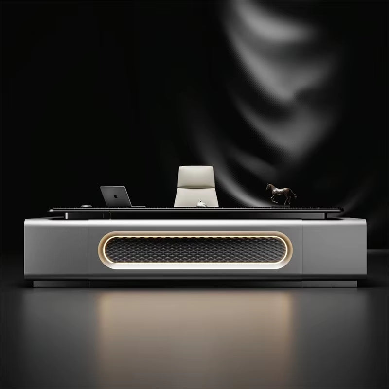 High-End Luxurious L-Shaped Director'S Desk with LED Lights a Tech-Savvy CEO Office Desk