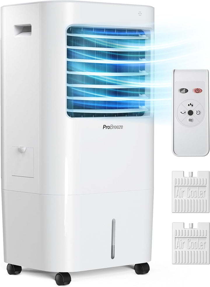 4-In-1 Air Cooler with 10 Litre Capacity, Remote Control, 3 Fan Speeds & LED Display. Powerful Evaporative Air Cooler with Built-In 7.5 Hour Timer & Automatic Oscillation for Home & Office