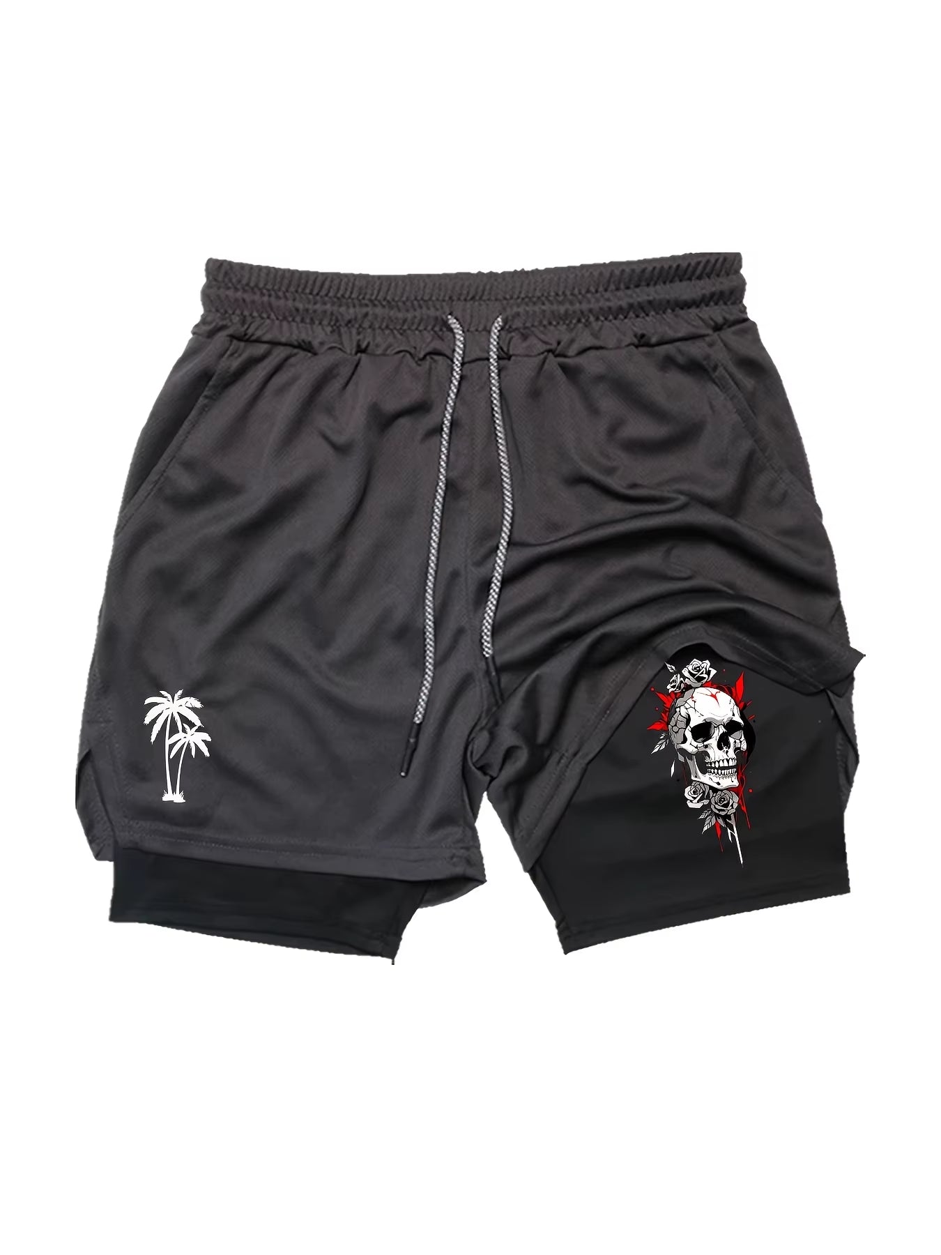 Mens Printed Casual Double Layer Shorts Running Fitness