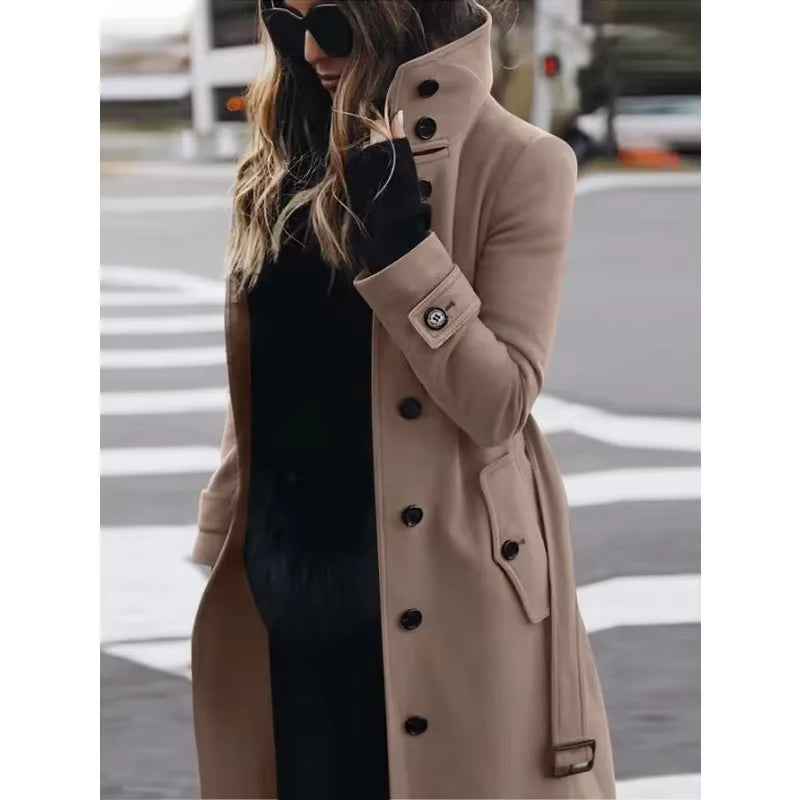 New Women Slim Fit Cardigan Style Autumn Winter New Woolen Coat Stand Collar