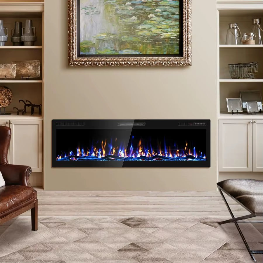 Modern 60' Electric Fireplace Wall Mounted HD Flame Effect