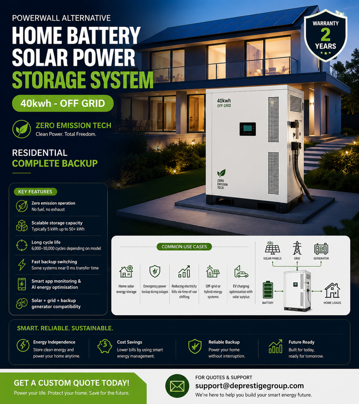 Système de stockage d'énergie solaire domestique alternatif à la Powerwall - Technologie zéro émission