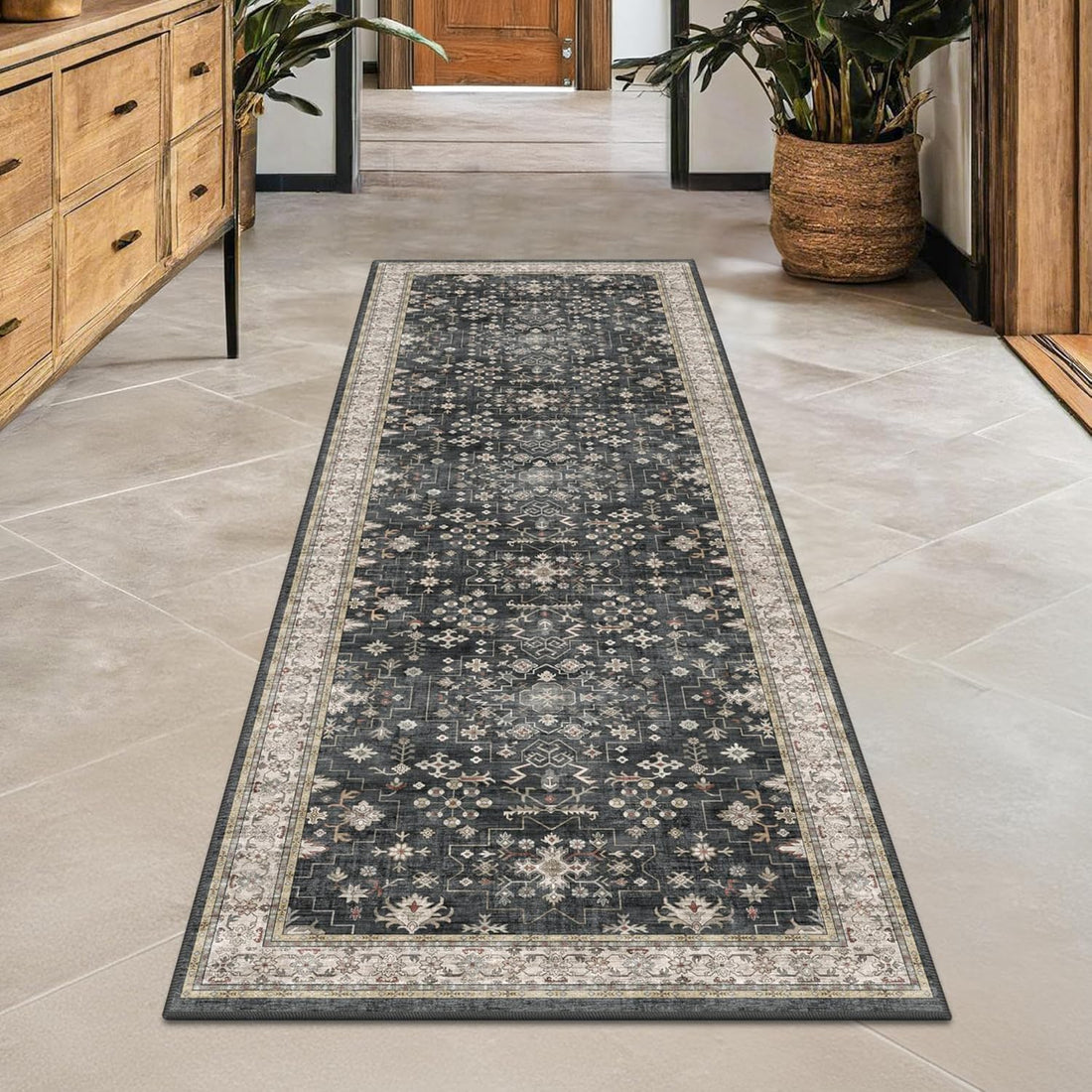 Modern Black Rug for Living Room - Washable Non-Slip & Stain Resistance