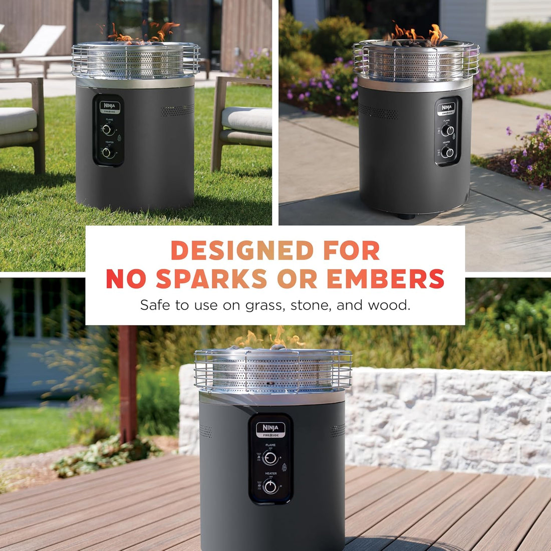 Fireside360™ Outdoor Heater & Fire Pit | 3 Modes: Flame, Heat, Flame & Heat | Portable for Patio, Deck, Camping | Easy Control Smokeless Flames | Push to Start Ignition | Charcoal | OF101AMZ