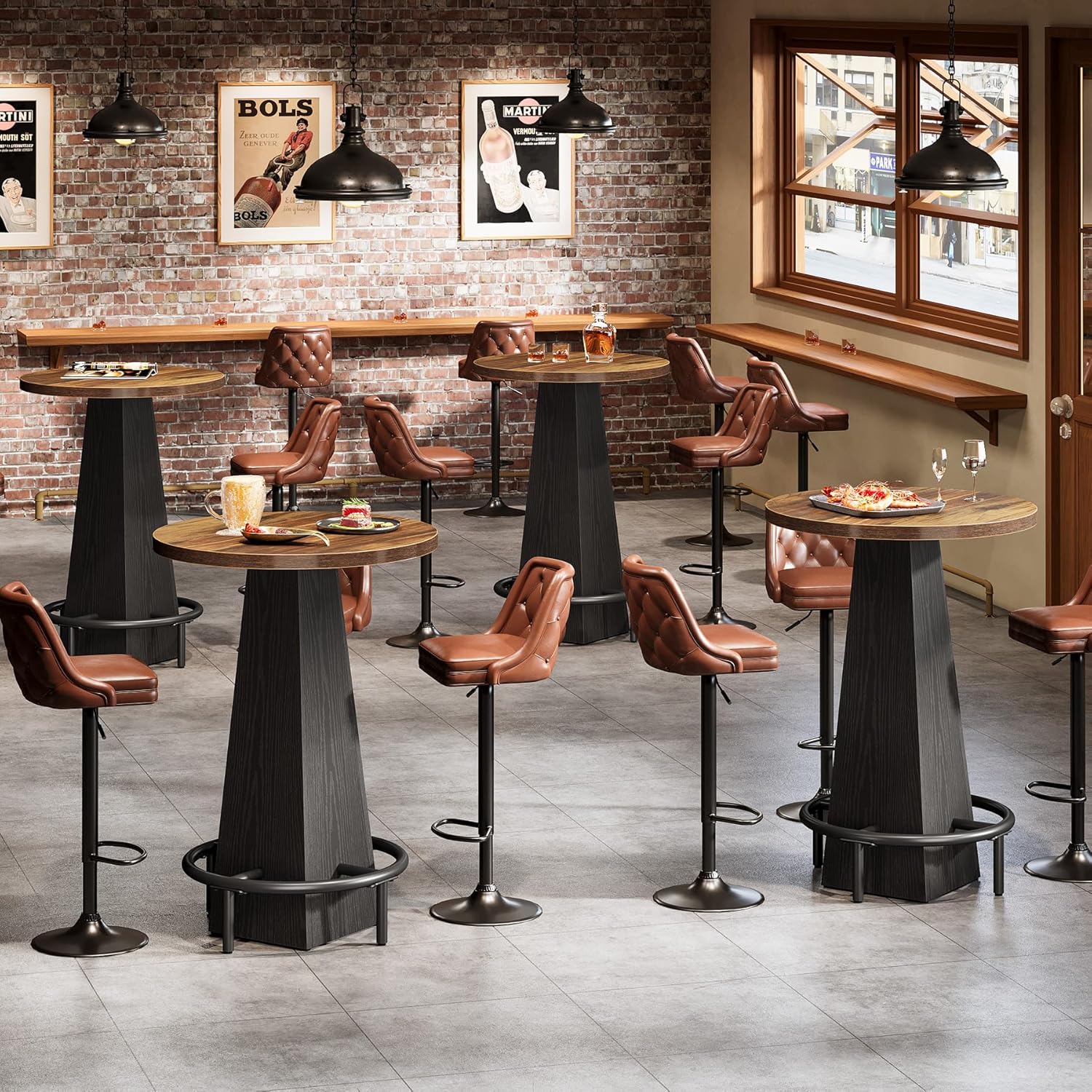 Bar Table, 37.4" High round Pub Table for Small Bars, Dining Room, Kitchen, Brown and Black (Only Table)