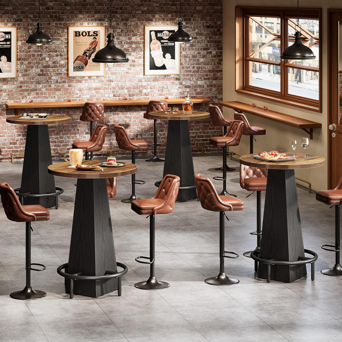 Bar Table, 37.4" High round Pub Table for Small Bars, Dining Room, Kitchen, Brown and Black (Only Table)