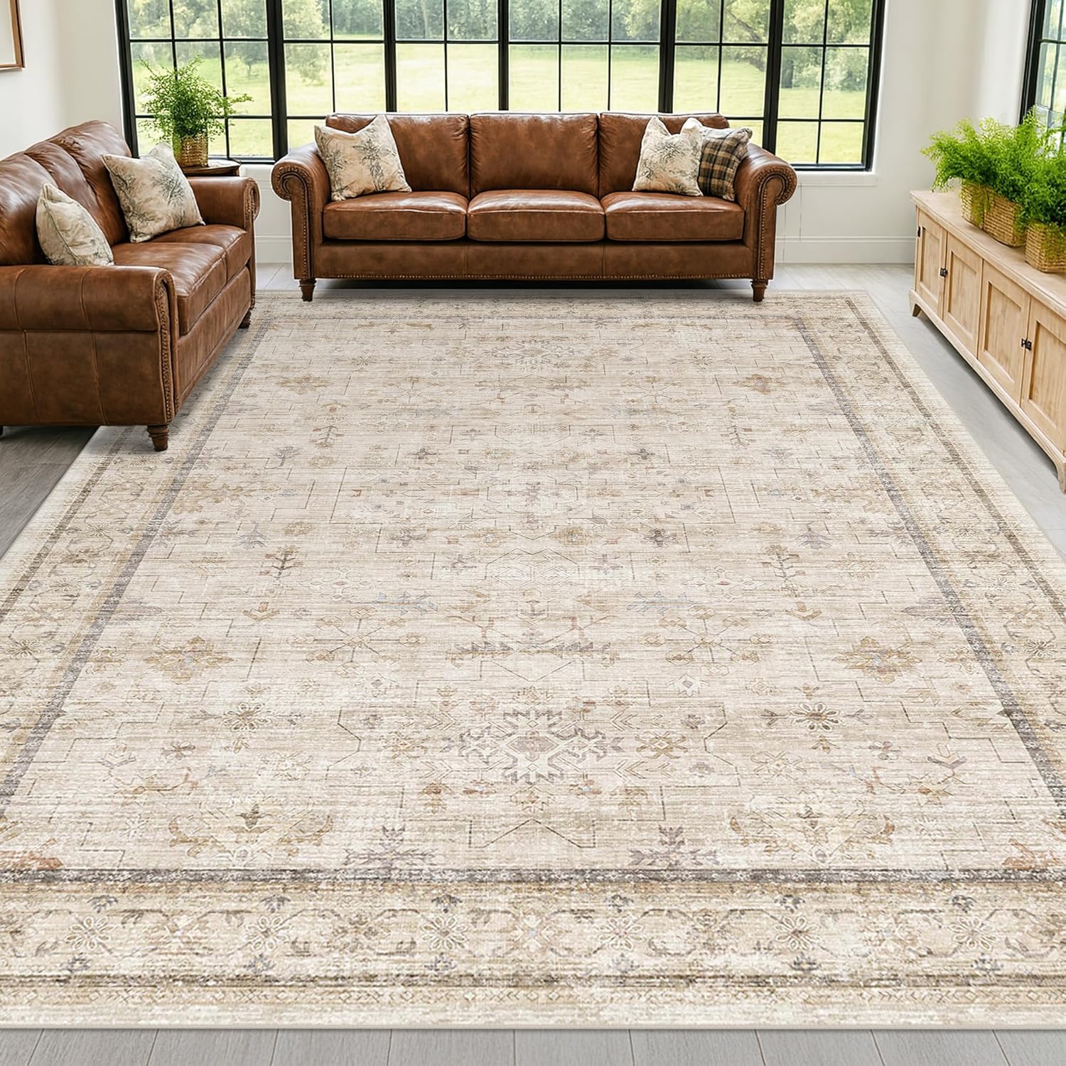 Modern Black Rug for Living Room - Washable Non-Slip & Stain Resistance