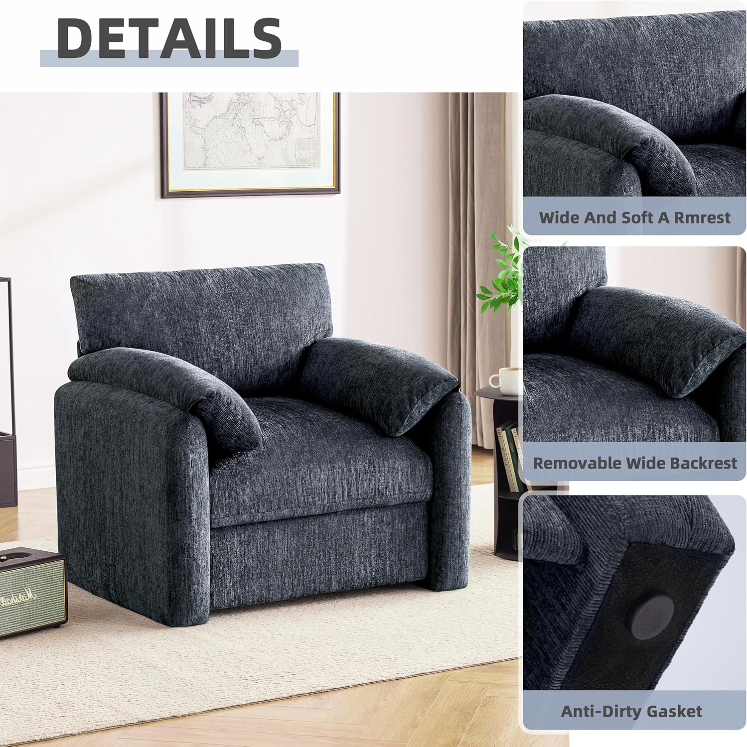New Chenille Oversized Armchair,  for Modern Living Room 