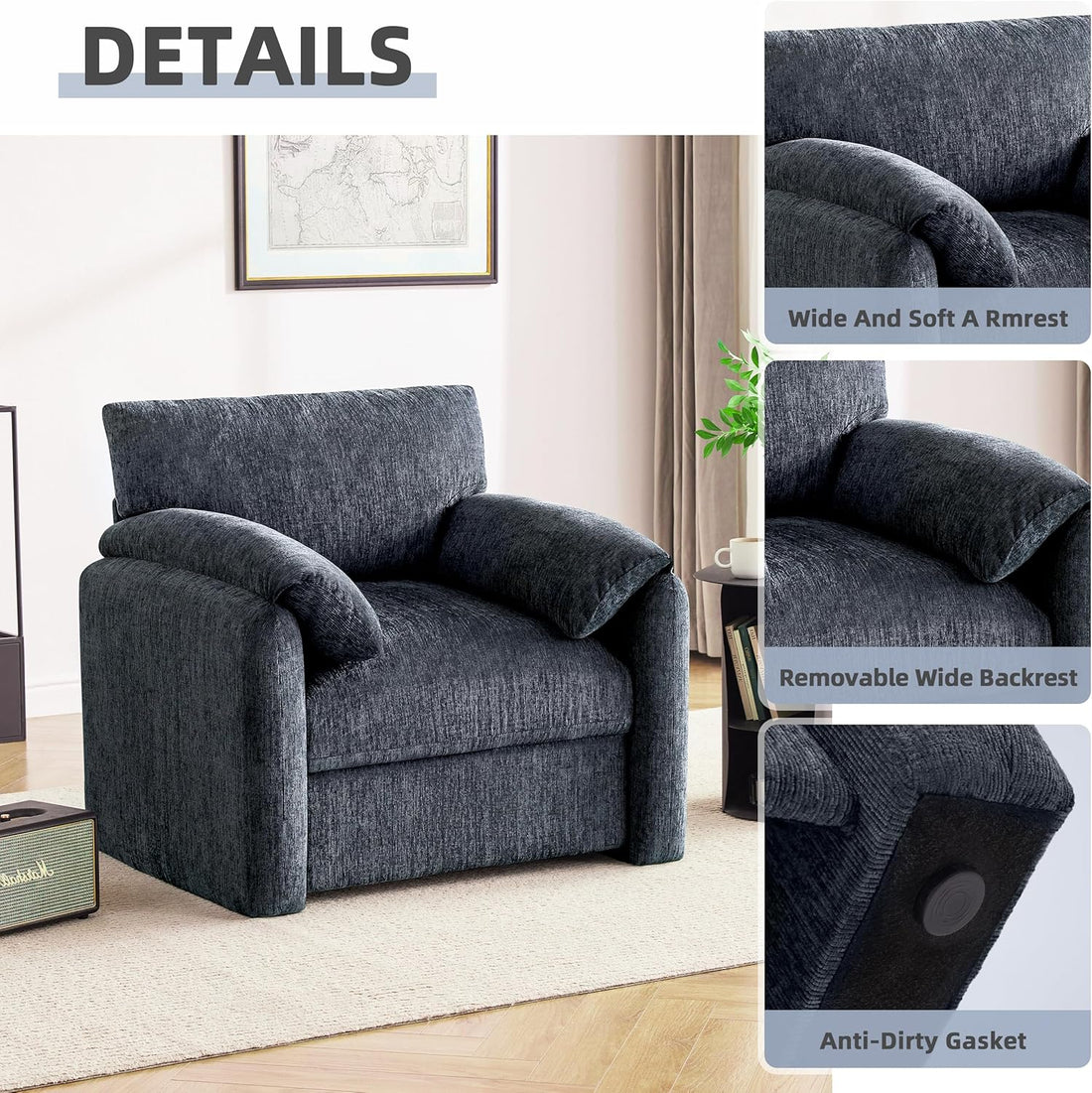 New Chenille Oversized Armchair,  for Modern Living Room 