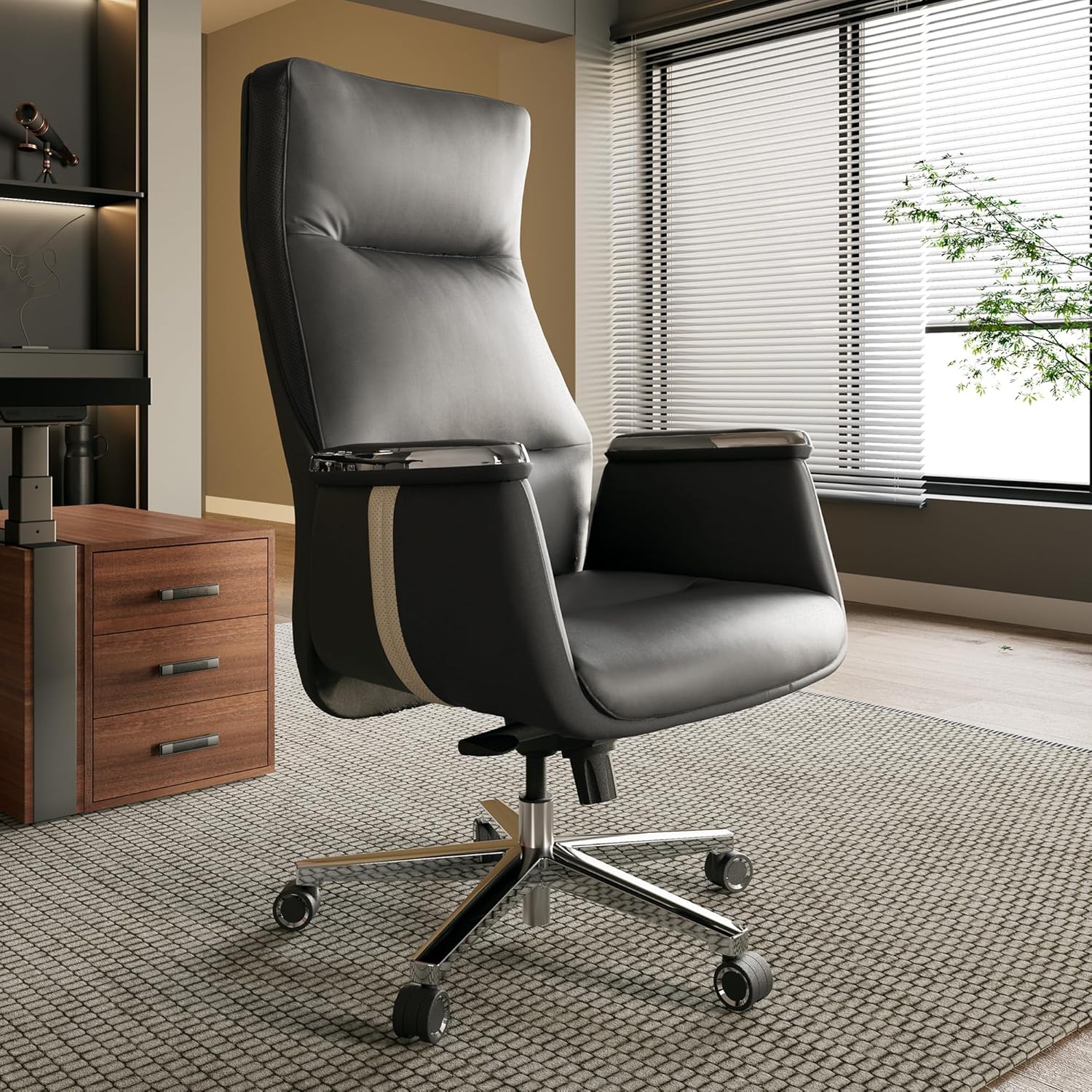 Executive High Back Office Chair – Modern Extra Wide Silicone Leather Desk Chair