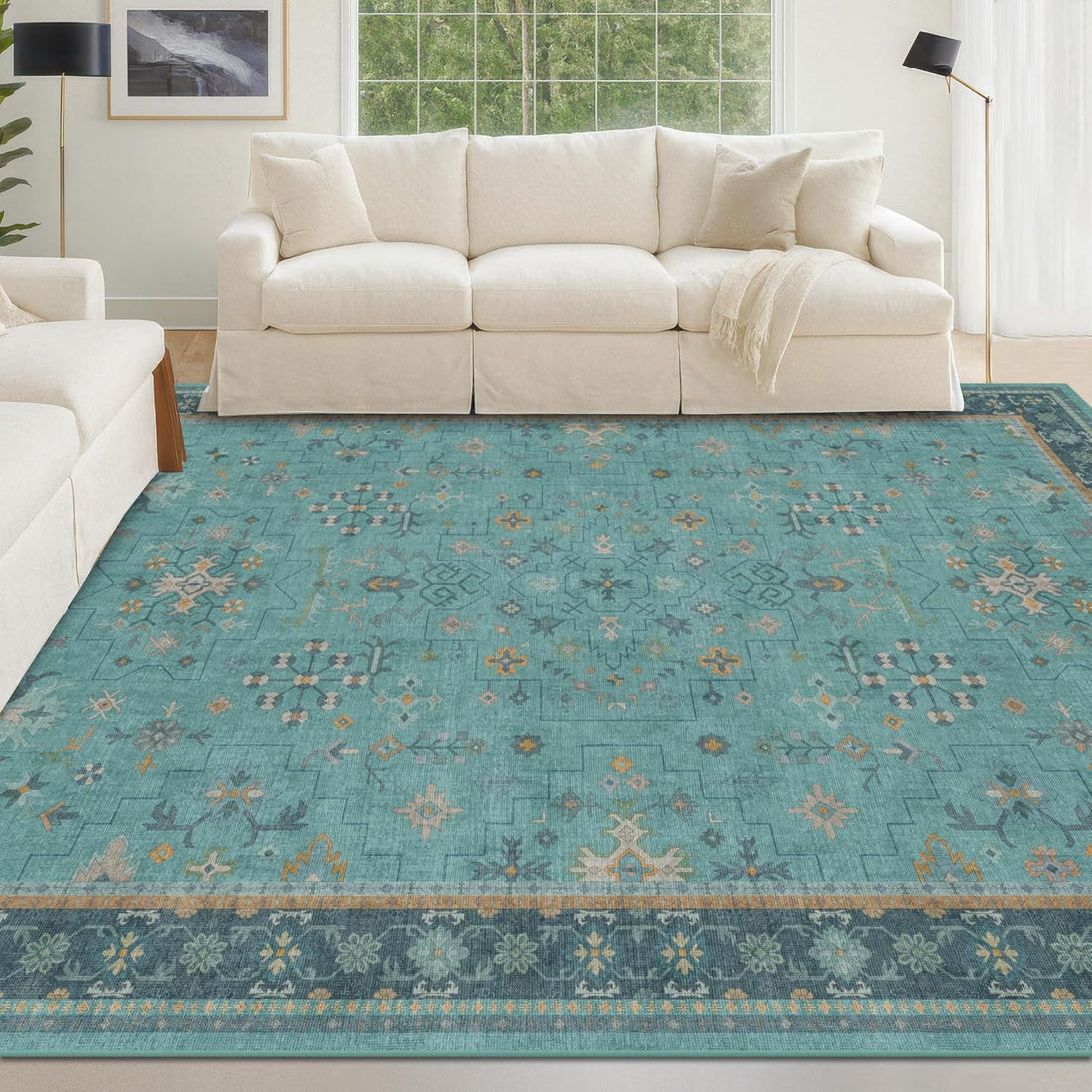 Modern Black Rug for Living Room - Washable Non-Slip & Stain Resistance