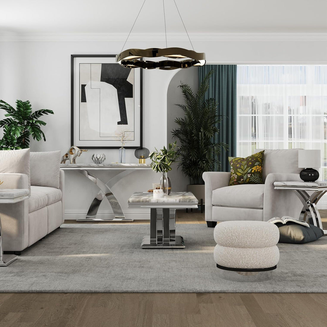 Premium Silver End Table X Base Living Room Luxury