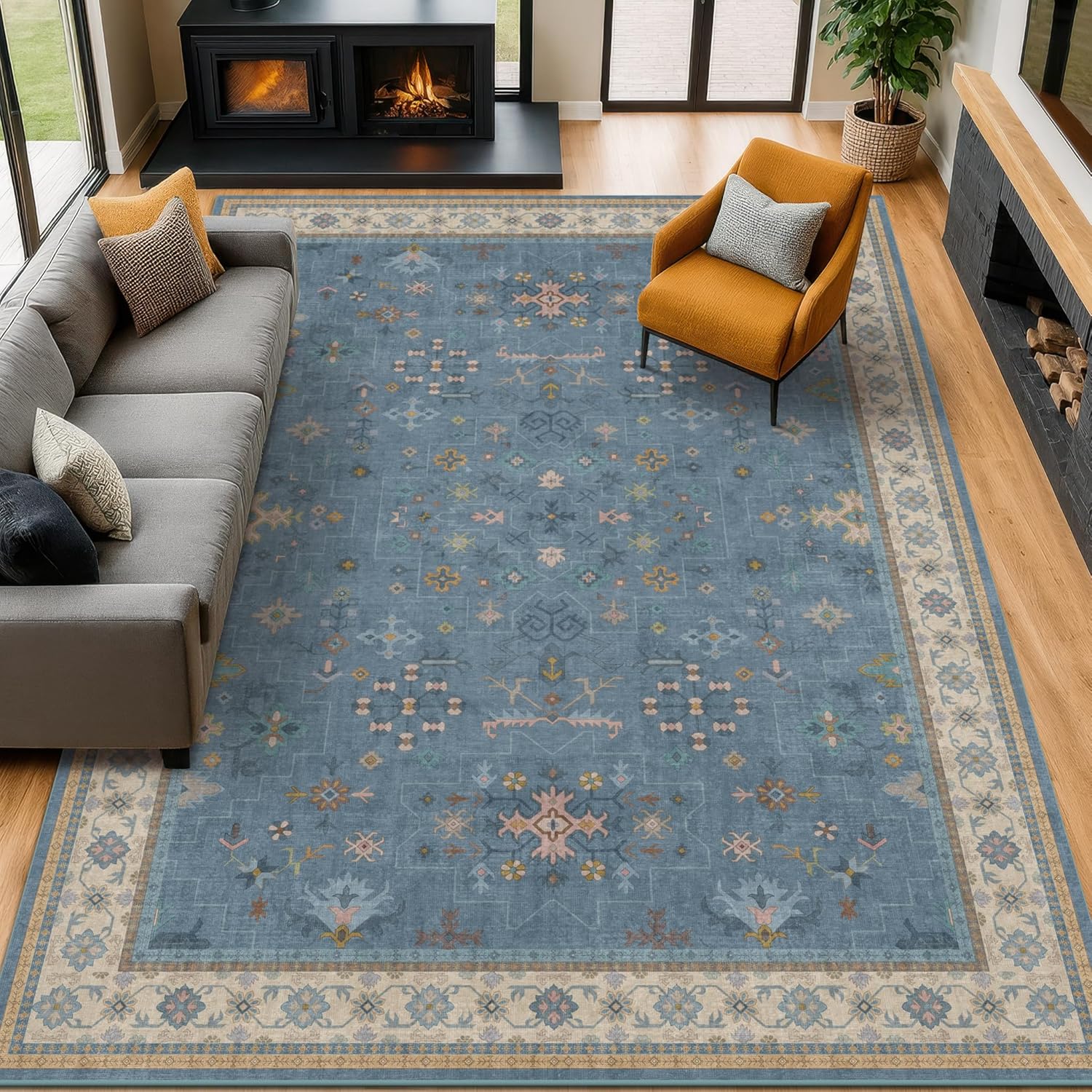 Modern Black Rug for Living Room - Washable Non-Slip & Stain Resistance
