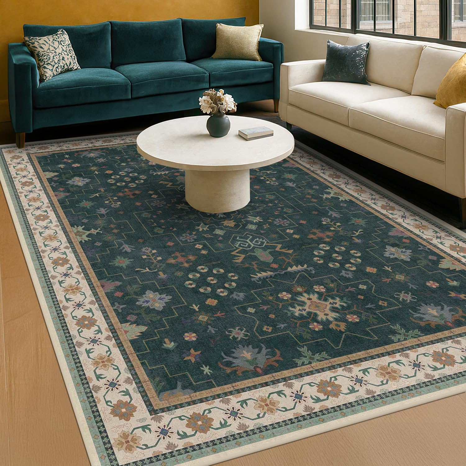 Modern Black Rug for Living Room - Washable Non-Slip & Stain Resistance