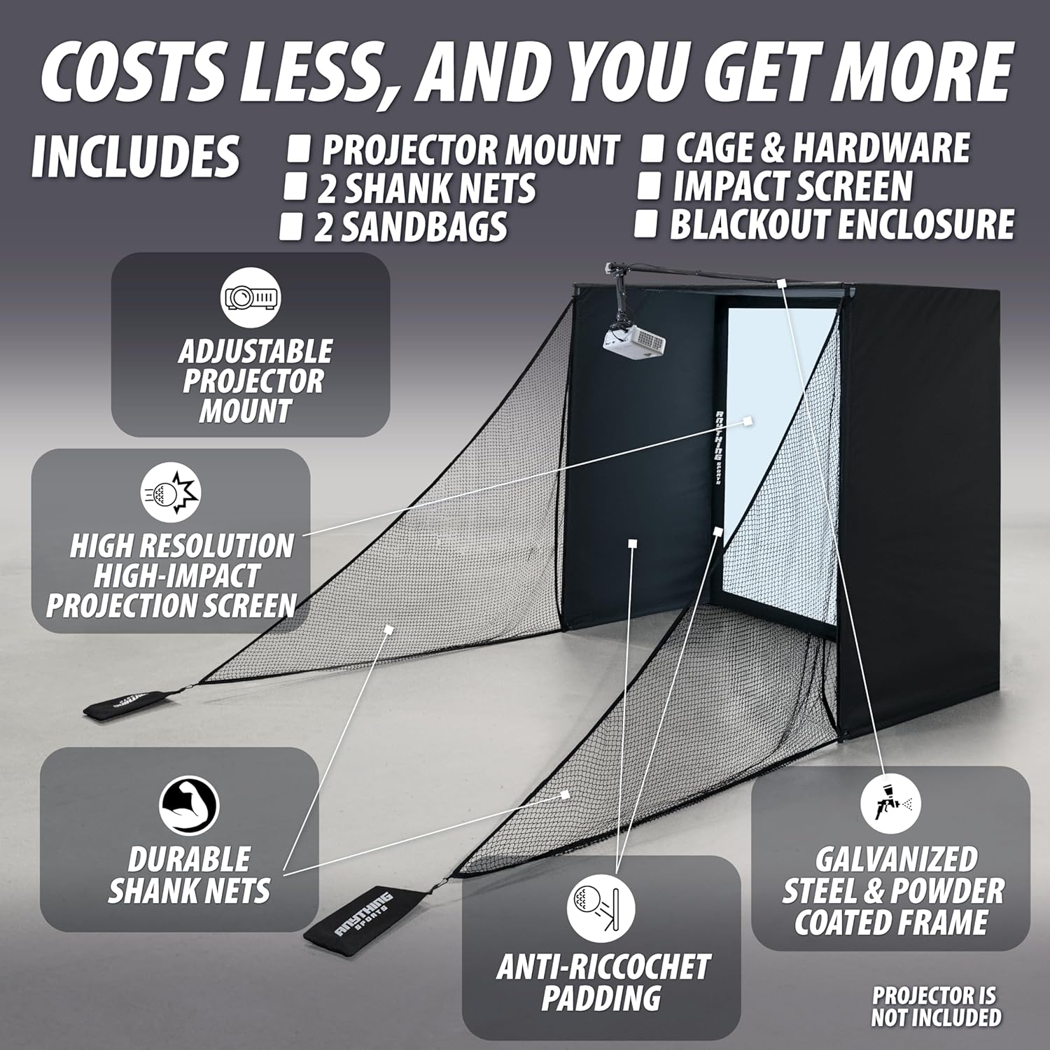 New Golf Simulator Set – 4K-Ready Impact Screen Projector Mount, Frame Poles | Easy Setup |