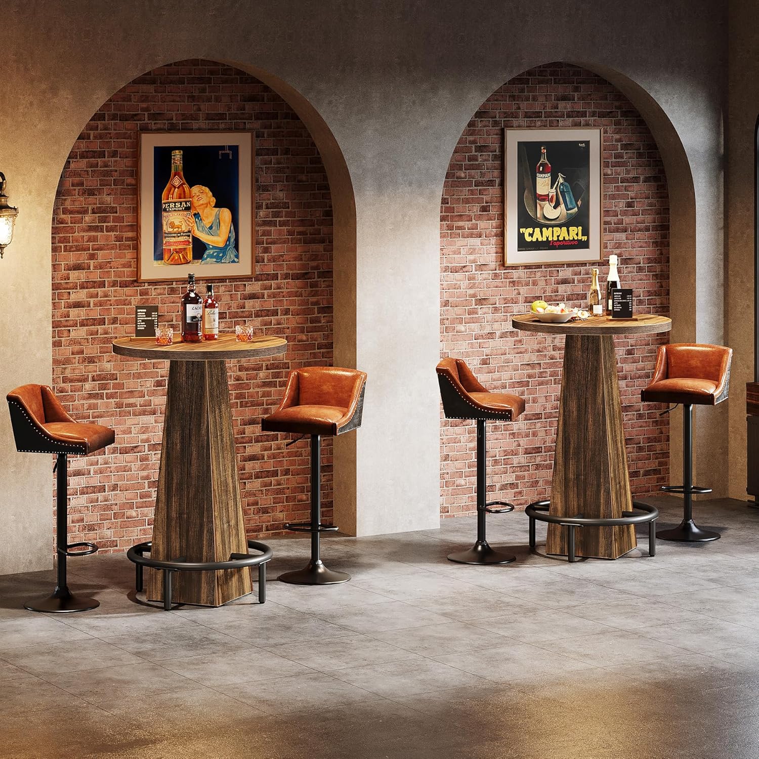 Bar Table, 37.4" High round Pub Table for Small Bars, Dining Room, Kitchen, Brown and Black (Only Table)