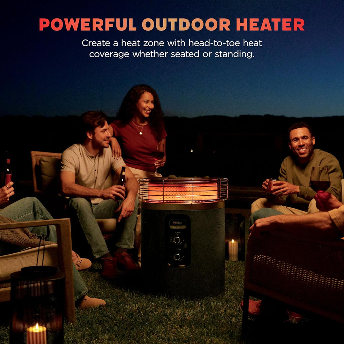 Fireside360™ Outdoor Heater & Fire Pit | 3 Modes: Flame, Heat, Flame & Heat | Portable for Patio, Deck, Camping | Easy Control Smokeless Flames | Push to Start Ignition | Charcoal | OF101AMZ