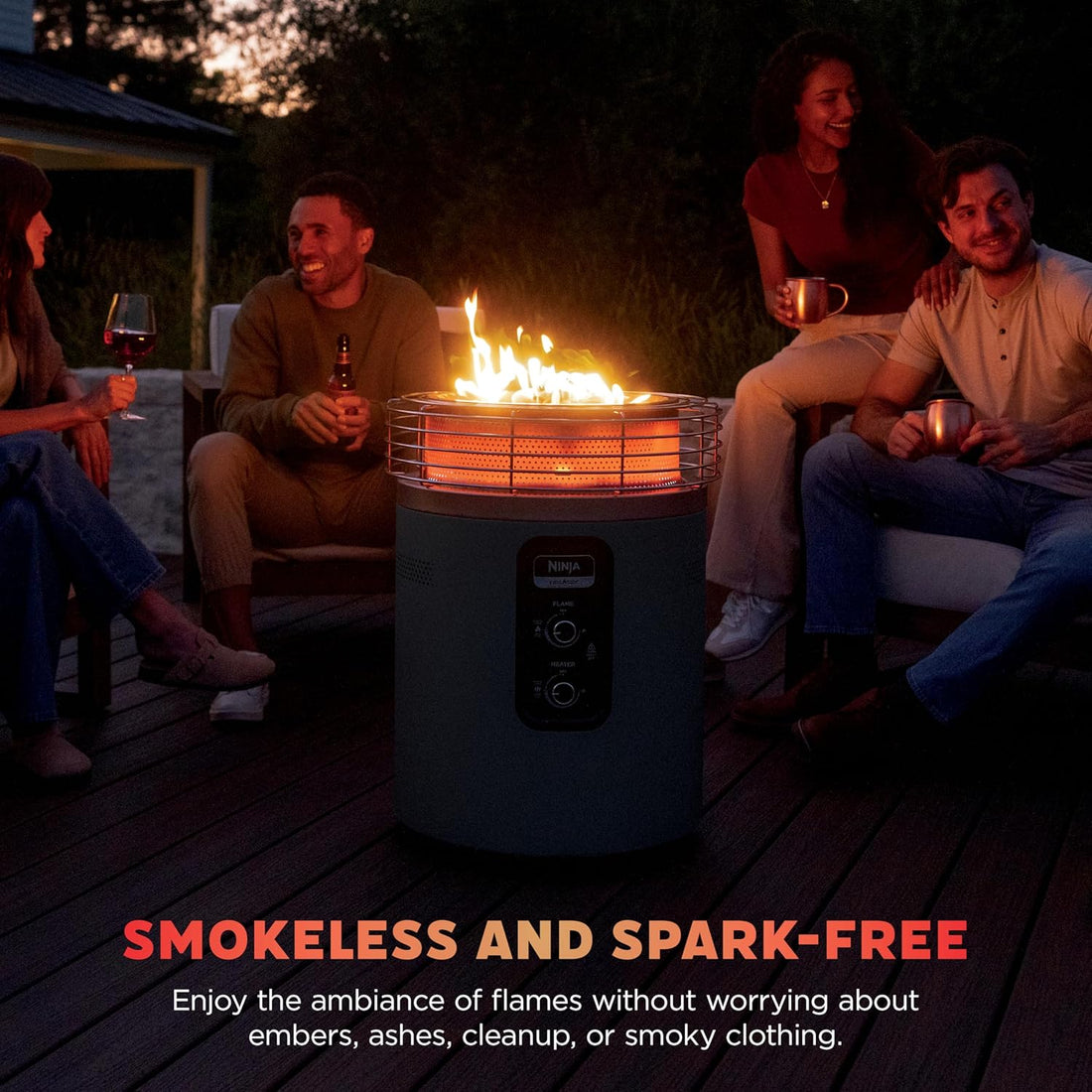 Fireside360™ Outdoor Heater & Fire Pit | 3 Modes: Flame, Heat, Flame & Heat | Portable for Patio, Deck, Camping | Easy Control Smokeless Flames | Push to Start Ignition | Charcoal | OF101AMZ
