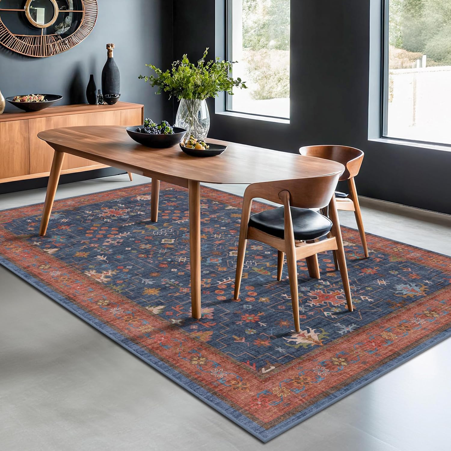 Modern Black Rug for Living Room - Washable Non-Slip & Stain Resistance