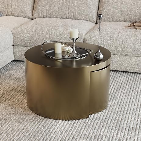 Italian Coffee Table Set – Gold-Brushed Textured 2-in-1 Brass Coffee Tables for Modern Living Room