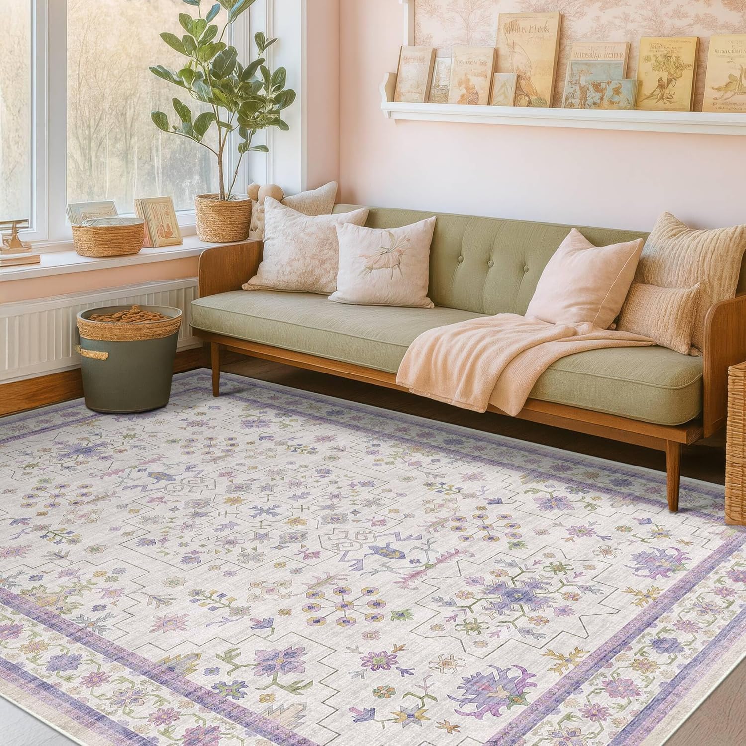 Modern Black Rug for Living Room - Washable Non-Slip & Stain Resistance
