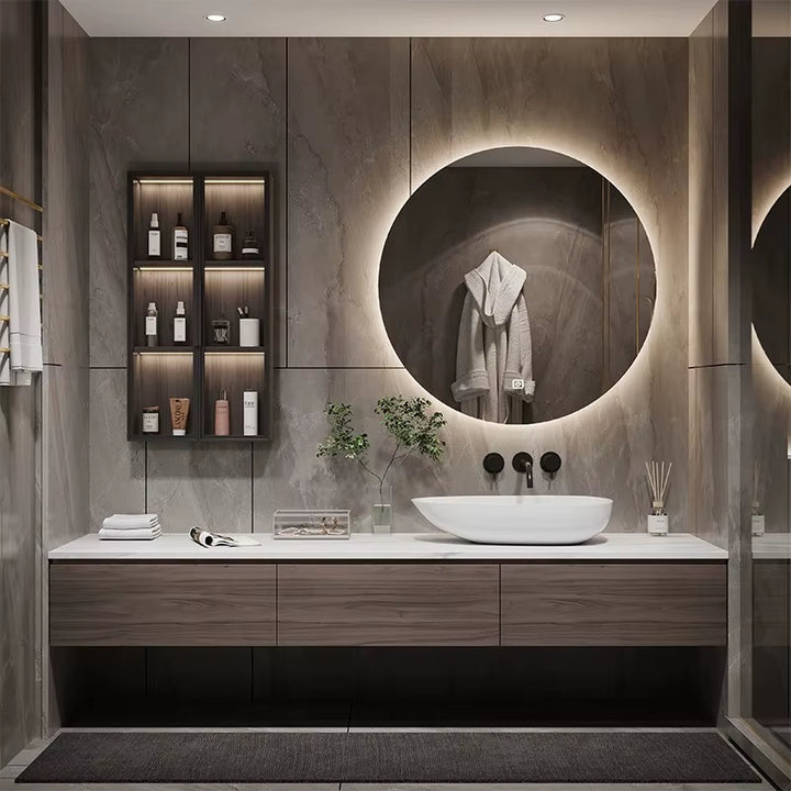 Modern Wall Bathroom Mirrors with Illuminated Feature for Home Project or Hotel Graphic Design Solution Available