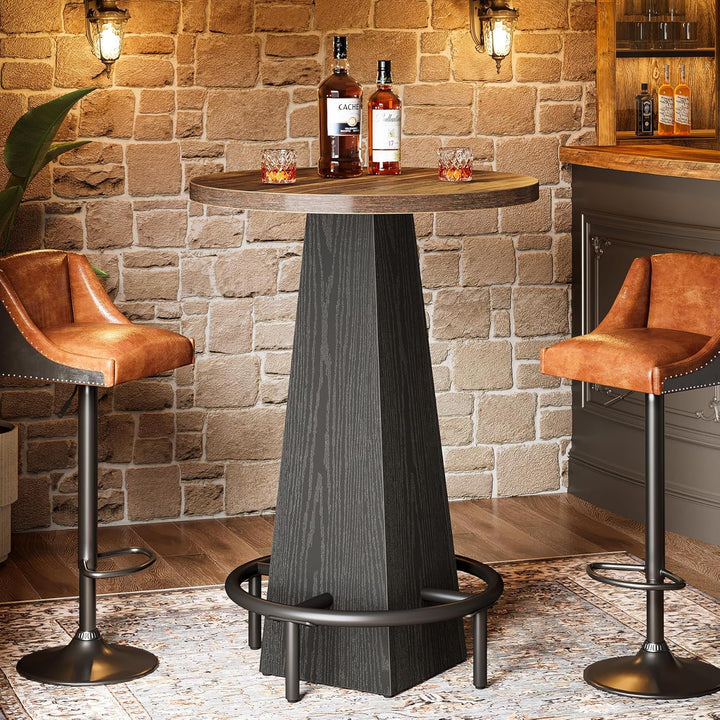 Bar Table, 37.4" High round Pub Table for Small Bars, Dining Room, Kitchen, Brown and Black (Only Table)