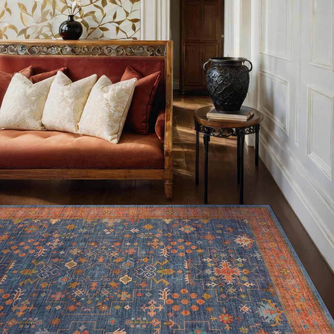 Modern Black Rug for Living Room - Washable Non-Slip & Stain Resistance