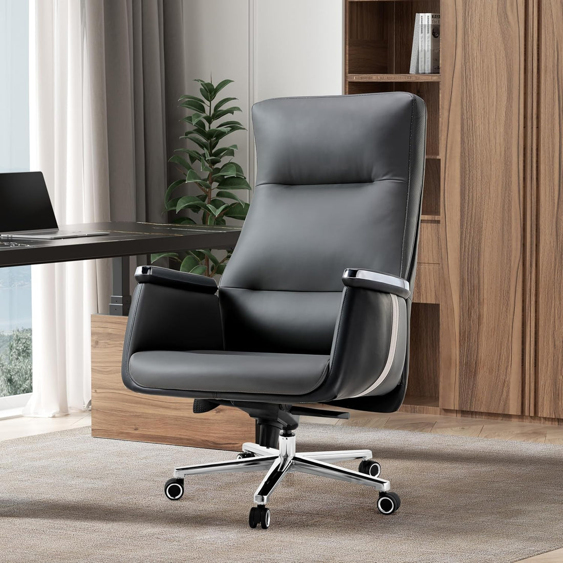 Executive High Back Office Chair – Modern Extra Wide Silicone Leather Desk Chair