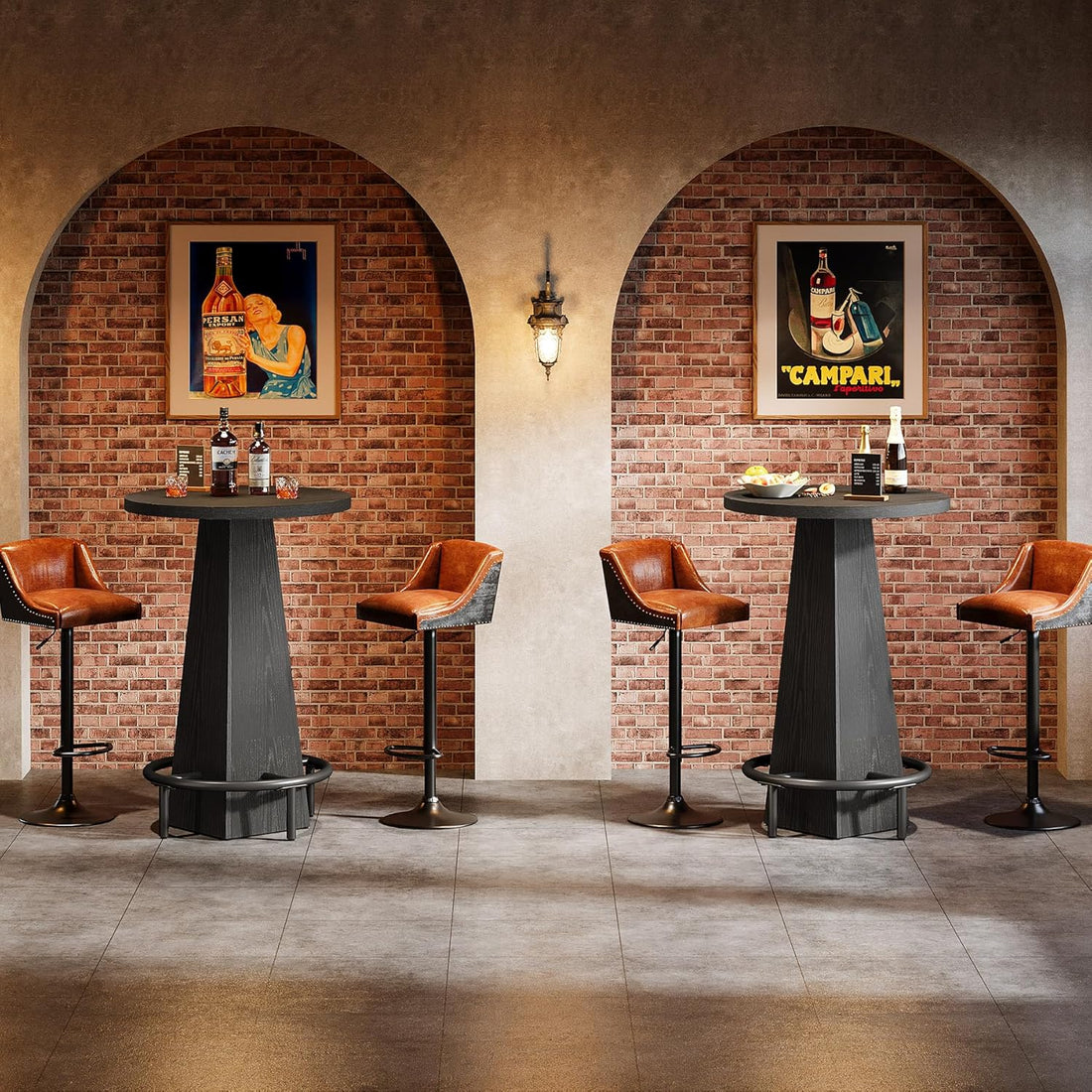 Bar Table, 37.4" High round Pub Table for Small Bars, Dining Room, Kitchen, Brown and Black (Only Table)