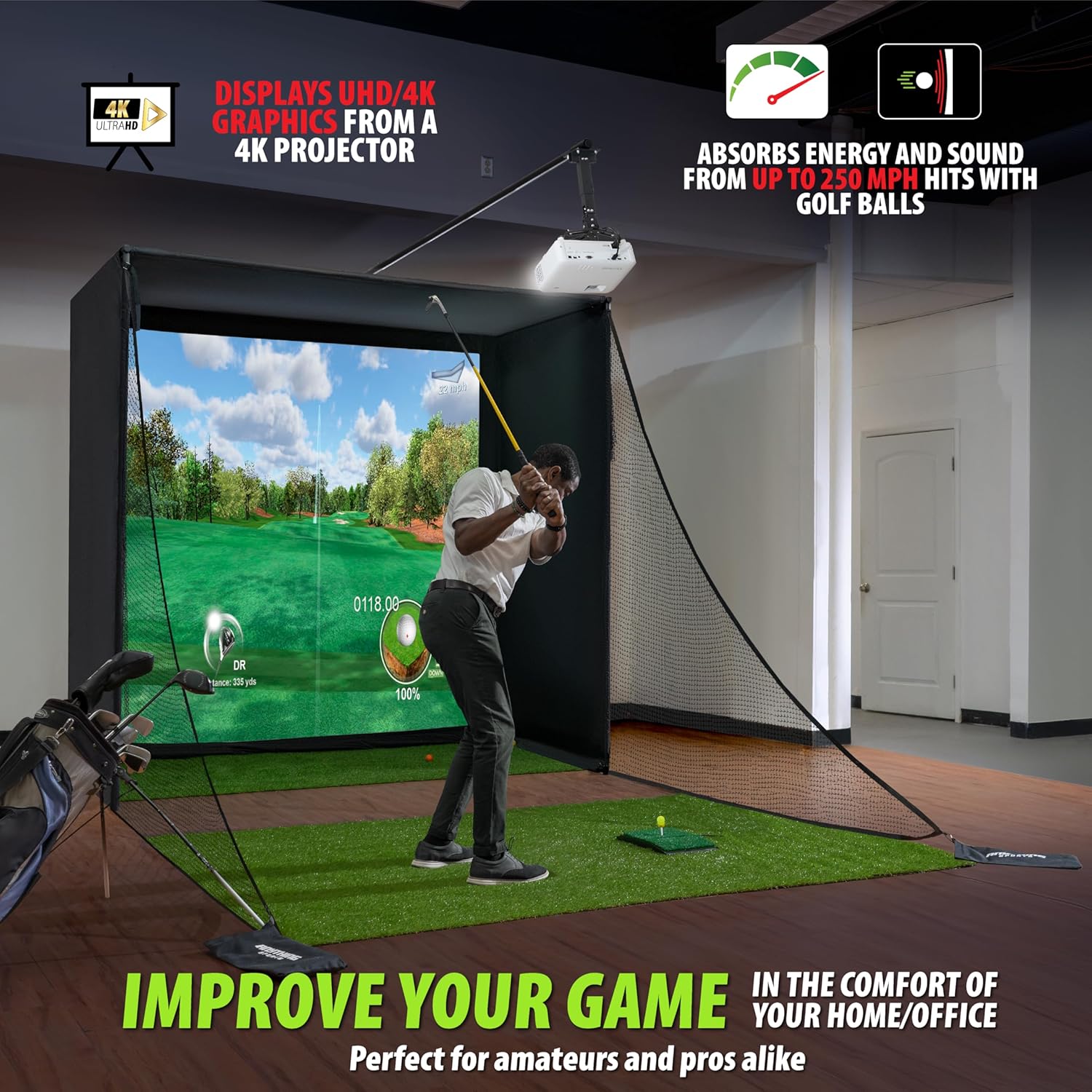 New Golf Simulator Set – 4K-Ready Impact Screen Projector Mount, Frame Poles | Easy Setup |