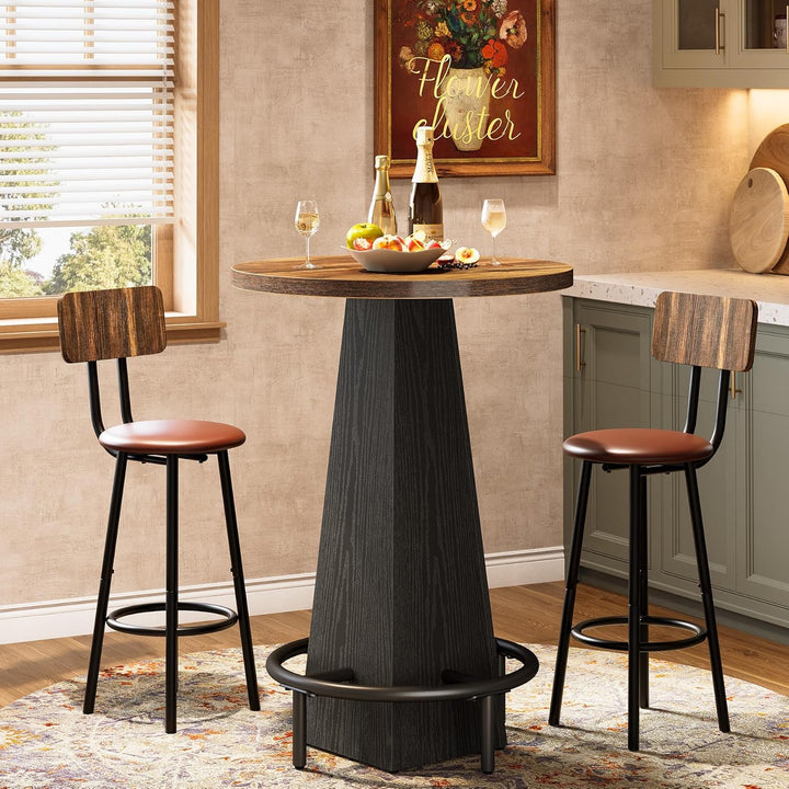 Bar Table, 37.4" High round Pub Table for Small Bars, Dining Room, Kitchen, Brown and Black (Only Table)