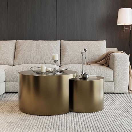 Italian Coffee Table Set – Gold-Brushed Textured 2-in-1 Brass Coffee Tables for Modern Living Room