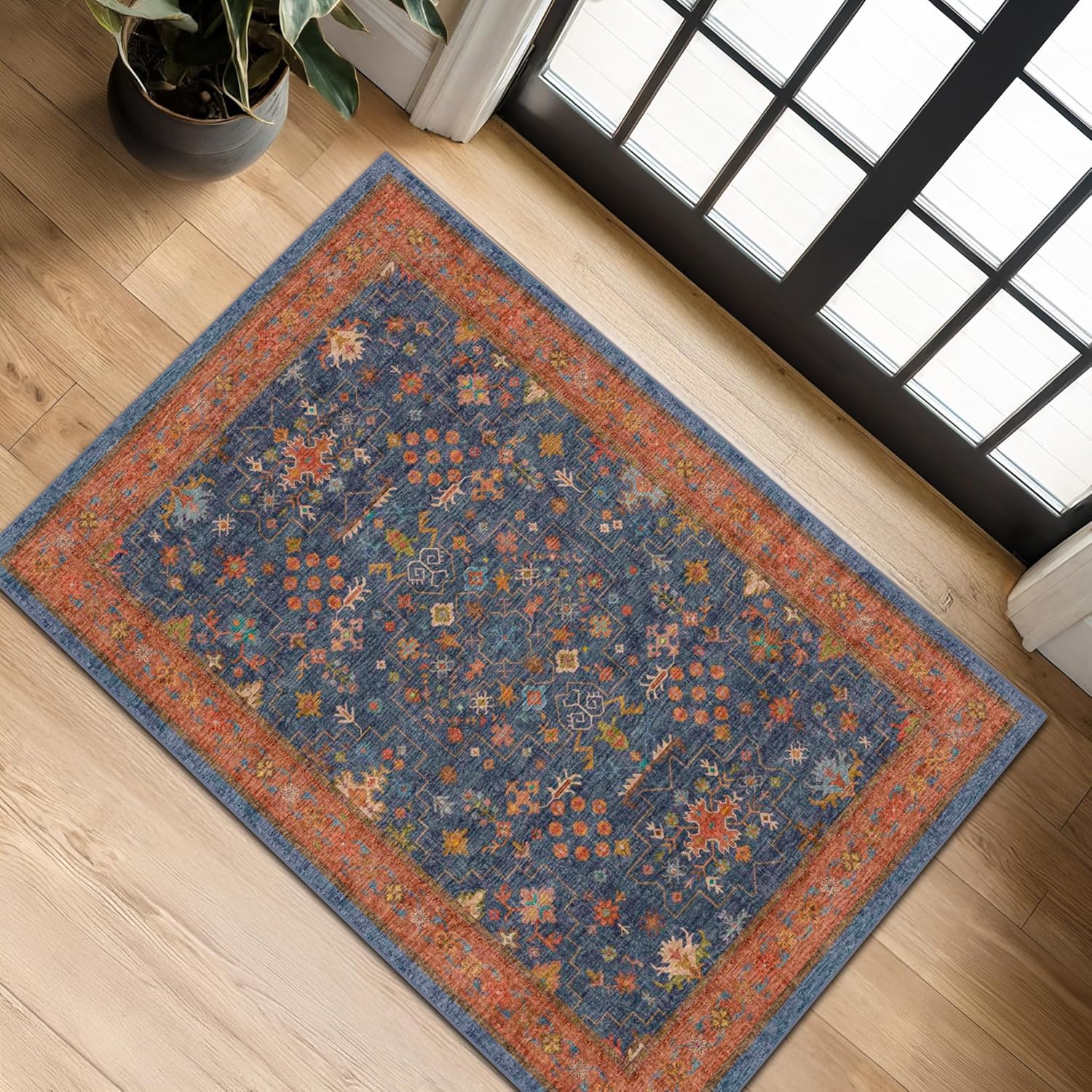 Modern Black Rug for Living Room - Washable Non-Slip & Stain Resistance