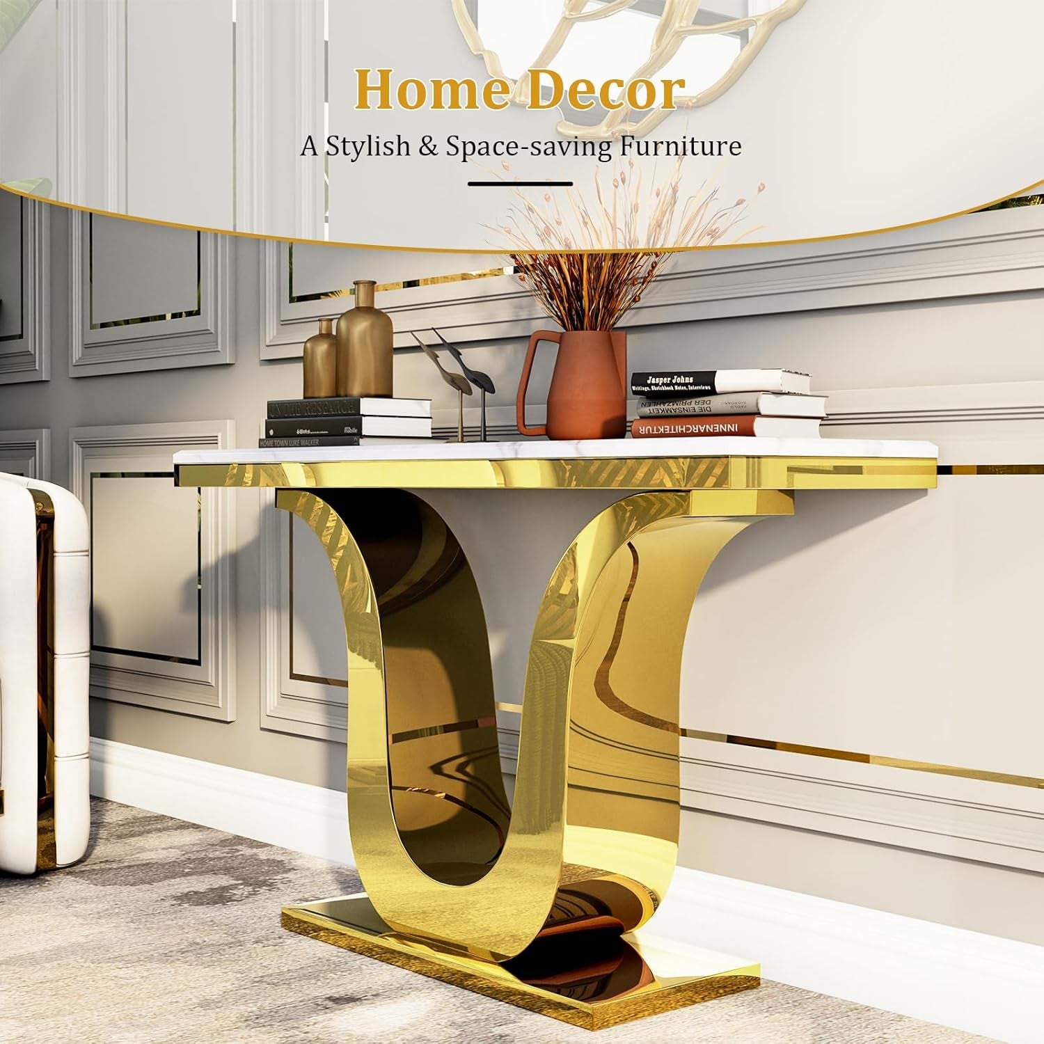 Elite Gold Console Living Room Sofa Table, 50" Rectangle Designed 