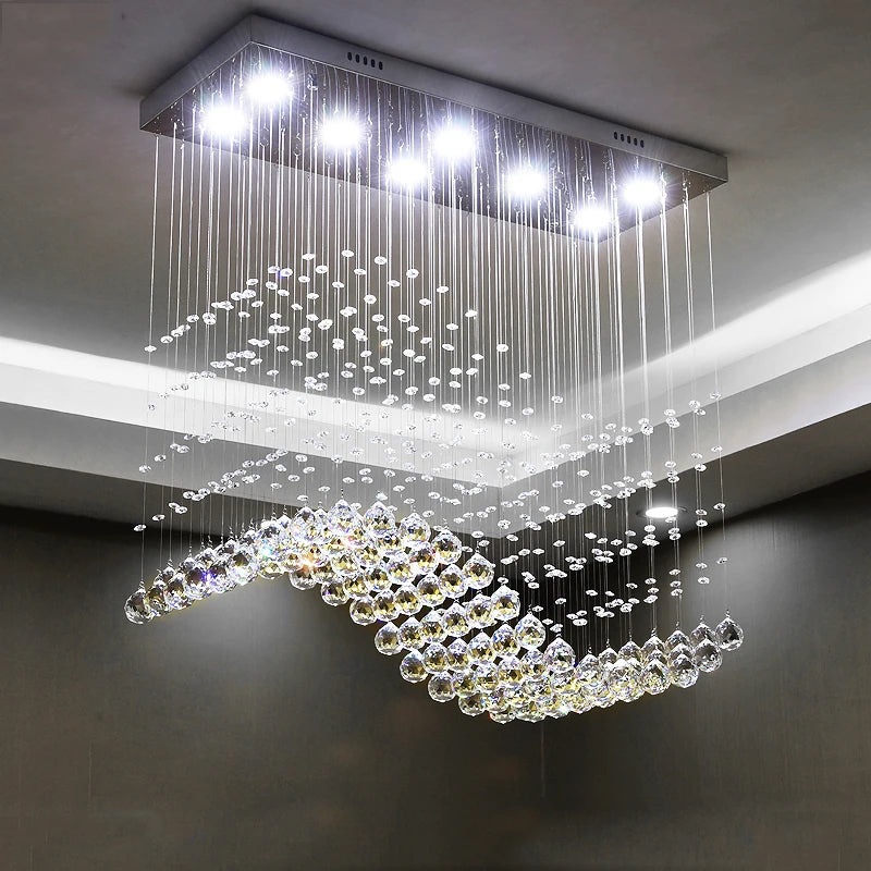 Vintage Rectangle Crystal Lamp Dining Room Chandelier Home Lighting