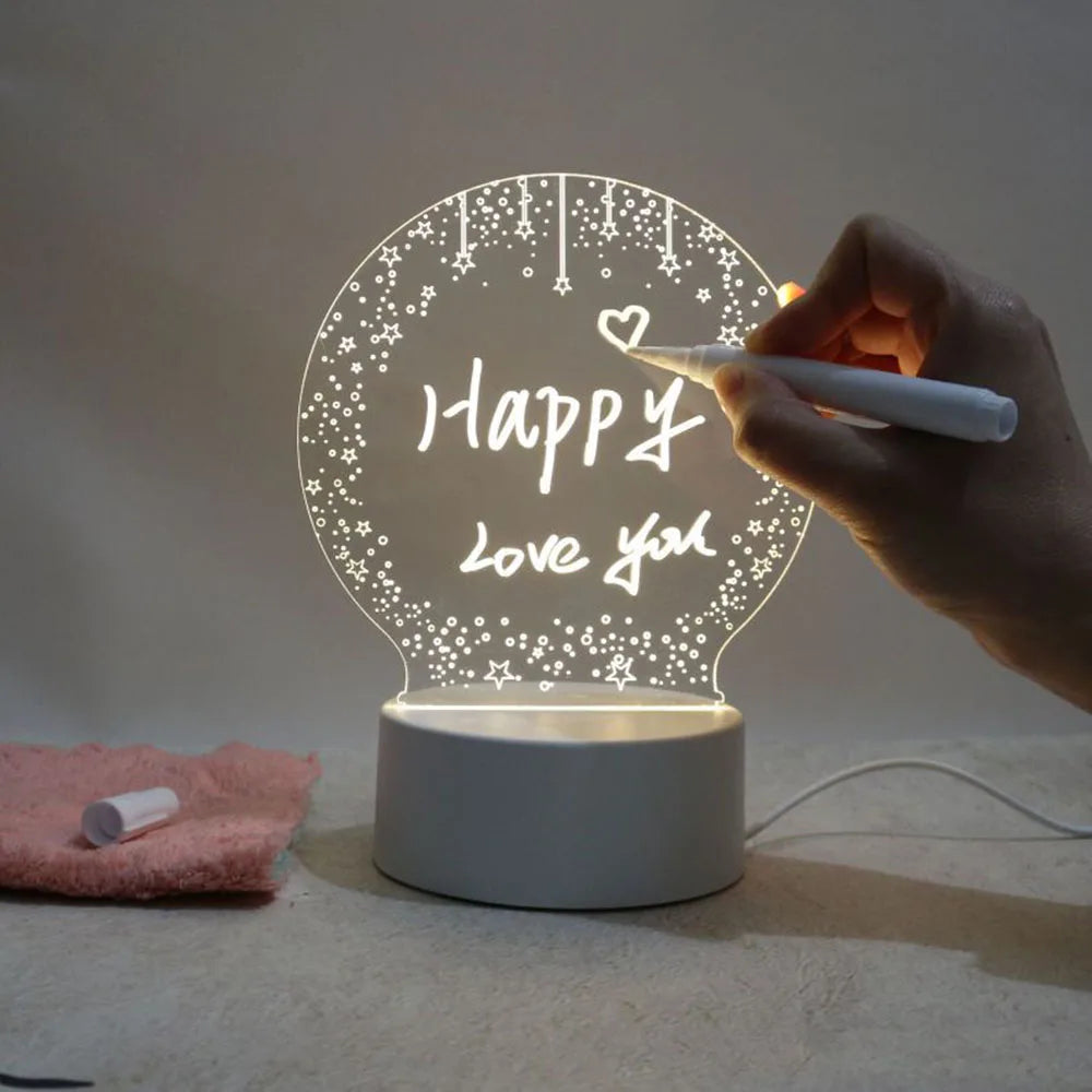 New Gift Acrylic Night Light Message Writing Board Notepad with Marker Pen Home Bedroom Creative Memo Writing Plate Table Lamp for Kids