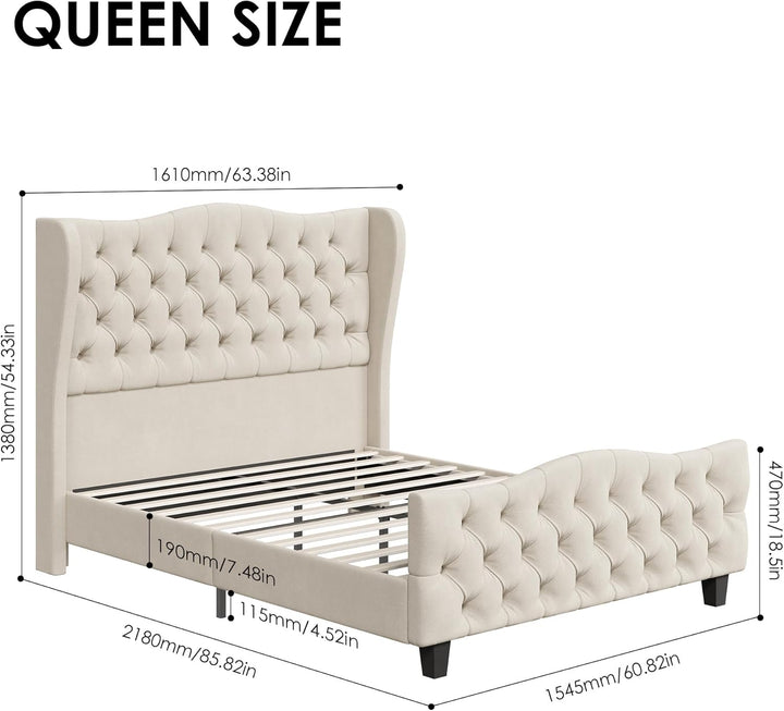 Queen Size 54.3” Tall Platform Bed Frame with Deep Tufted Style