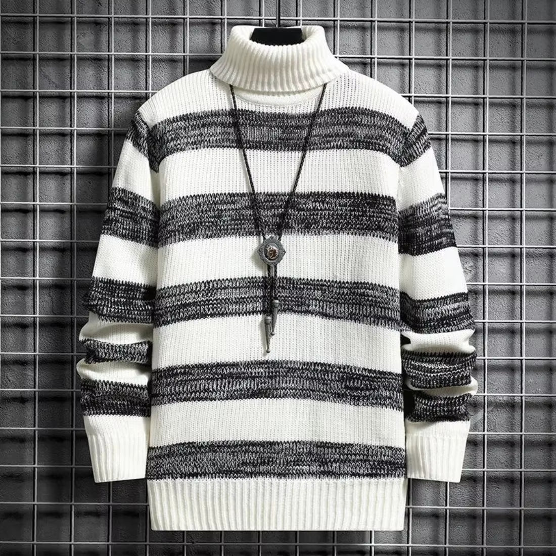 Pullover Man High Collar Striped Knitwear New in Knitted Sweaters for Men Turtleneck Streetwear Korean Reviews Clothes Style Y2K