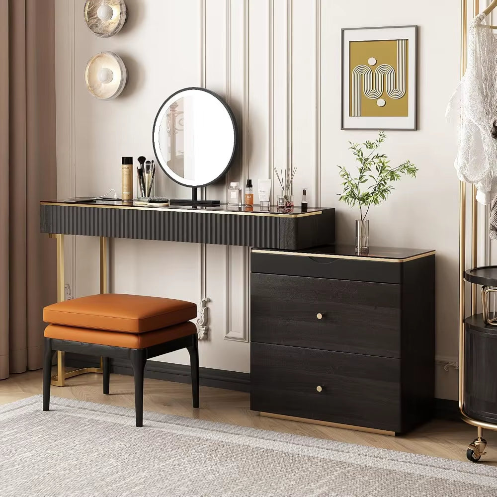 New Makeup Vanity Desk with Stool, TV Cabinet Combination