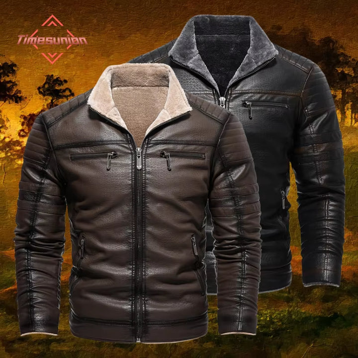 Suede Leather Jackets Men Winter Motorcycle Jackets Punk Style Streetwear Fur Lined Thick Warm Coats