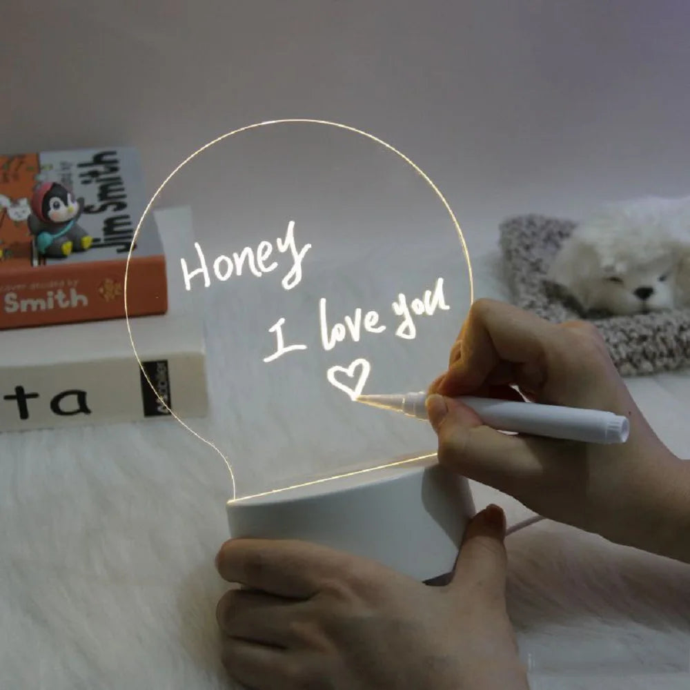 New Gift Acrylic Night Light Message Writing Board Notepad with Marker Pen Home Bedroom Creative Memo Writing Plate Table Lamp for Kids