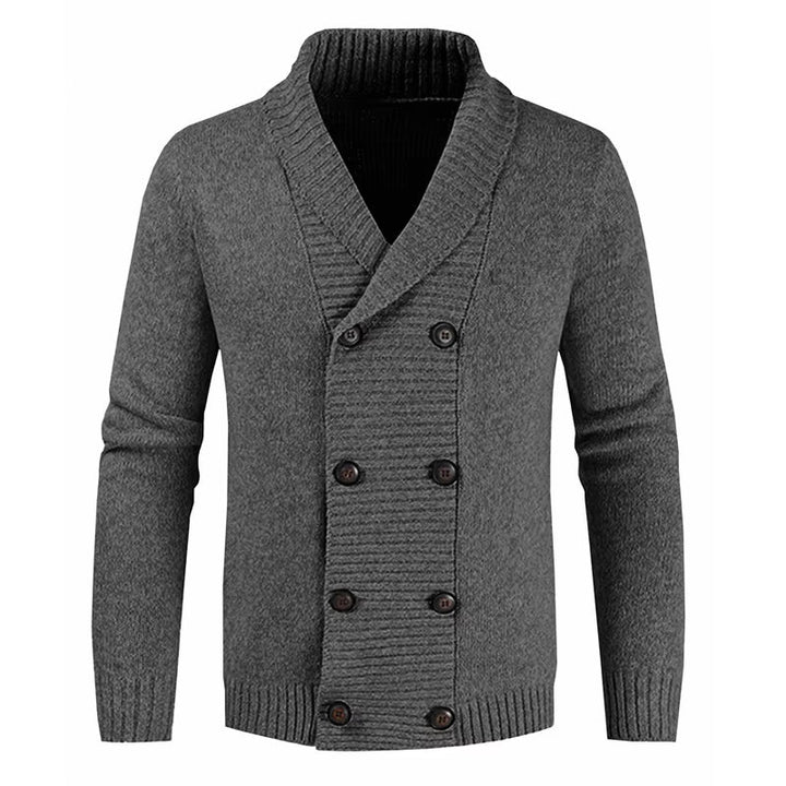 Business Men casual Sweater Coat Spring Solid  Long Sleeve Double Breasted Turn-Down Collar 