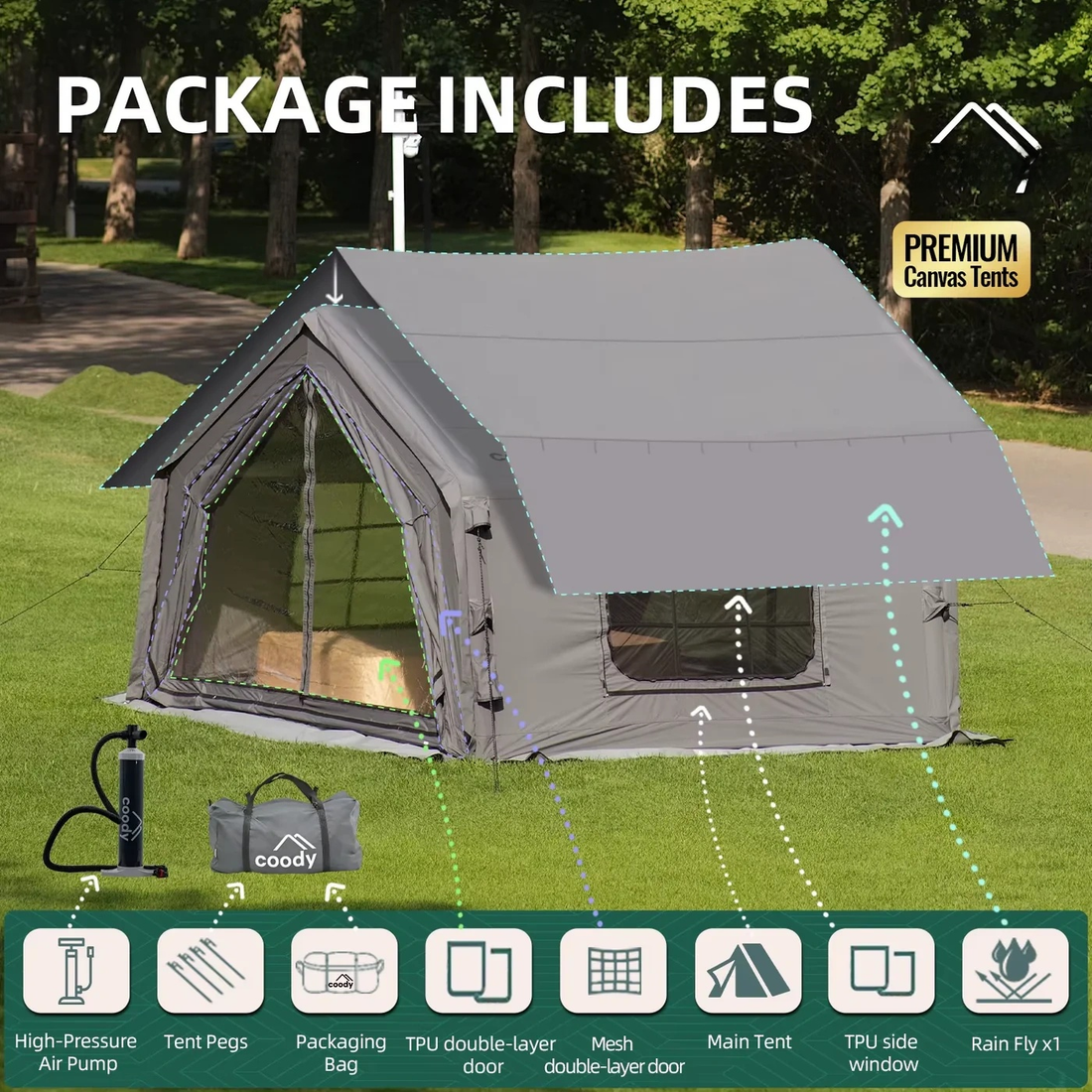 Coody 10.0 Air Tent-Gray Four Season Party Family Camping Cotton Easy Set up Camping Large Outdoor Inflatable Tent