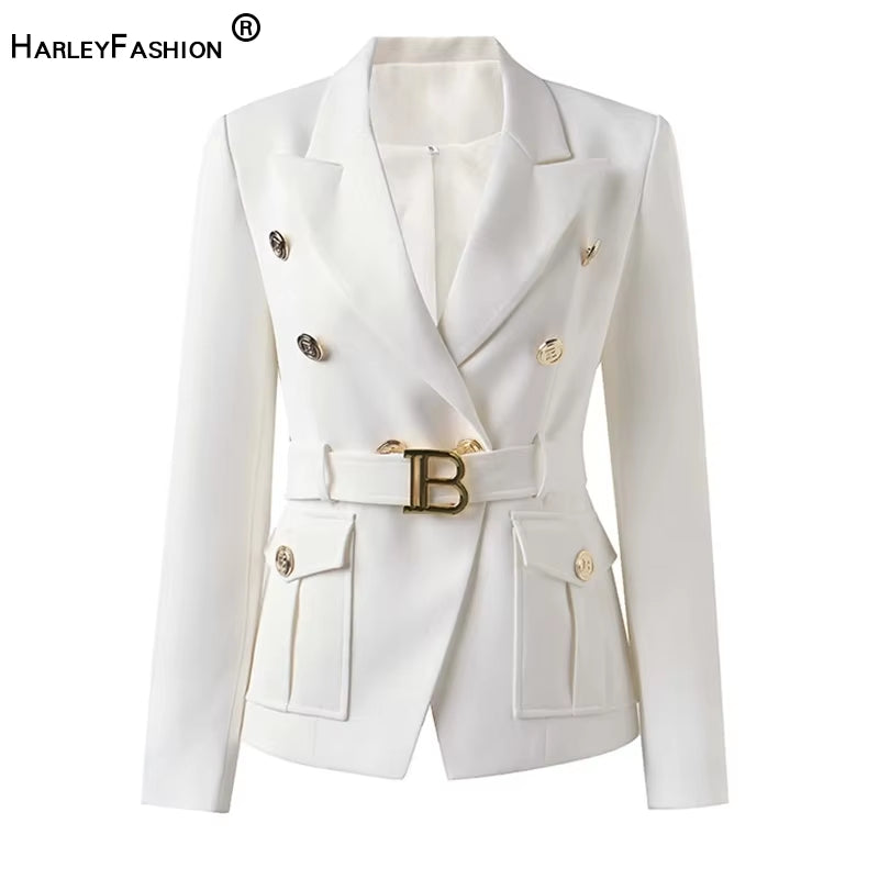 Modern Women Customize Luxury Quality Classic Style Office White Black Women Pocket Blazers with Blet