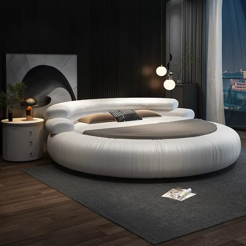 New Italian Leather round Double Bed Frame Room Furniture
