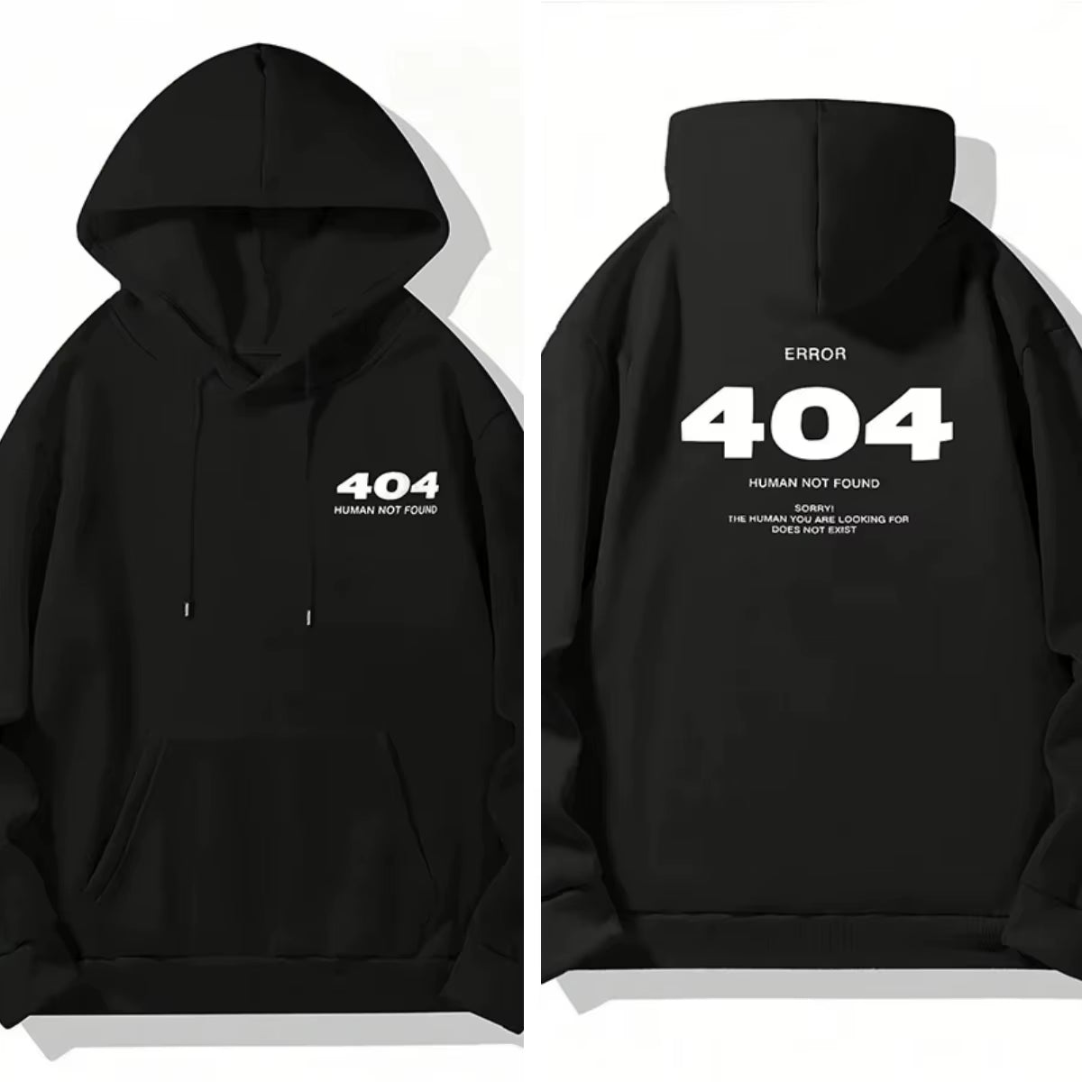 Men's Printed Hoodies Pullover Loose Black Sweatshirt
