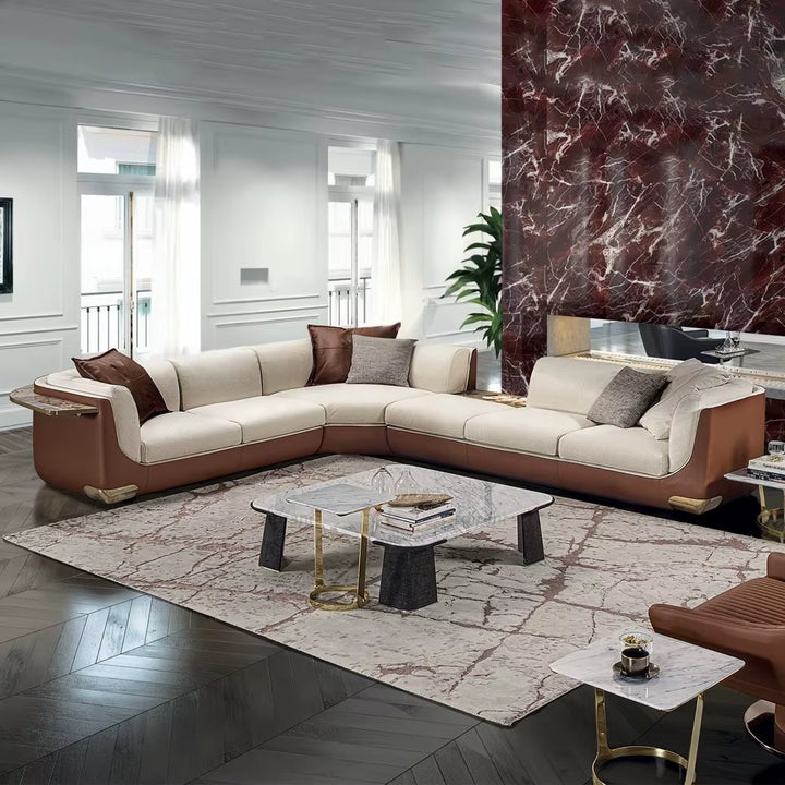 New Modern Living Room Genuine Leather L Shaped Sectional Sofa